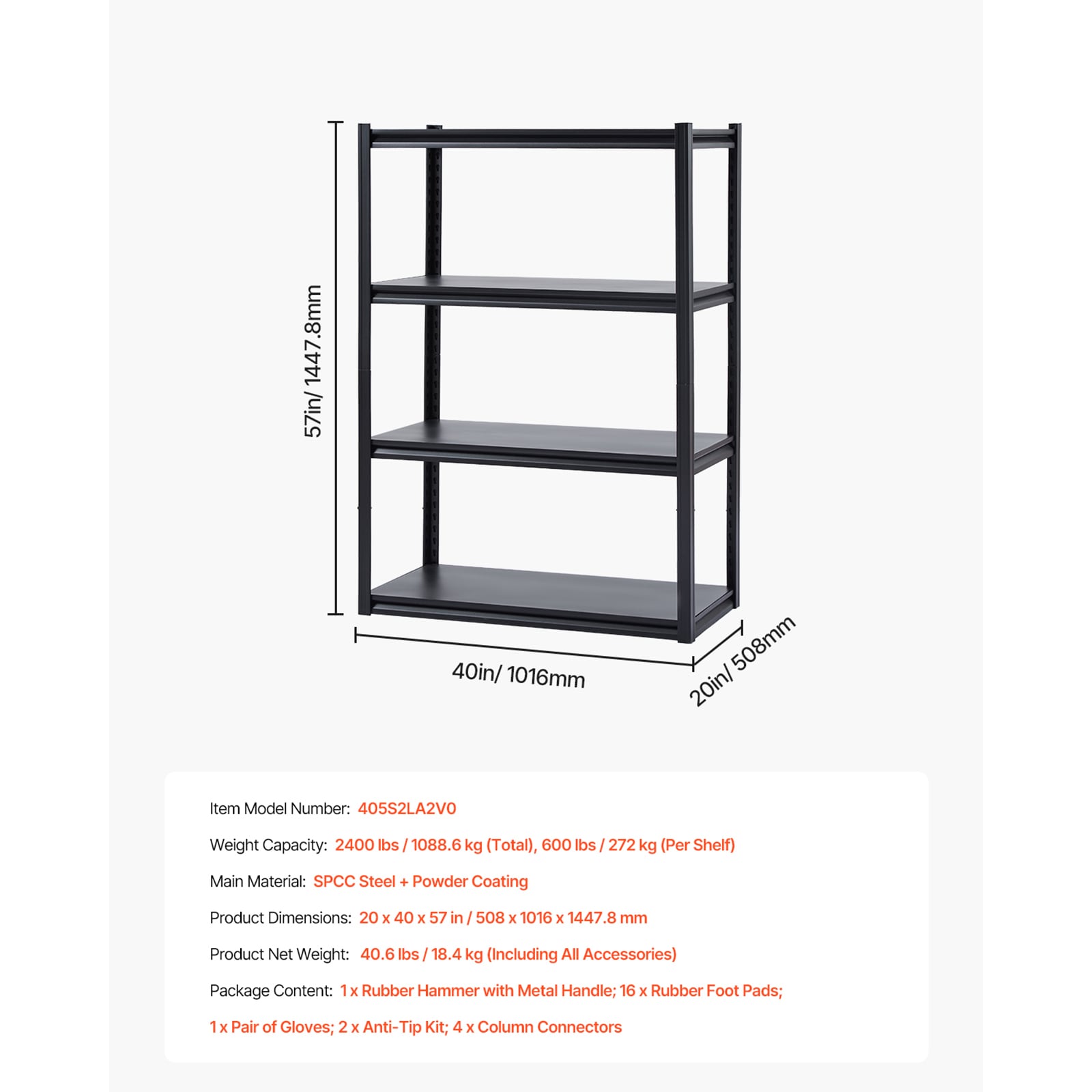 4-tier Garage Storage Shelving Heavy Duty Metal Shelving Unit_voghion.com